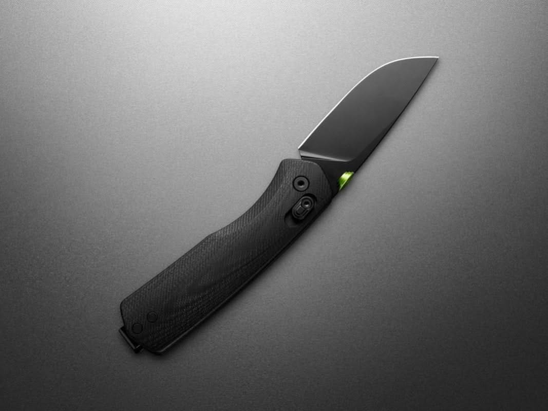 The James Brand Carter Knife in Black and Black stainless blade color, knife open showing the full length of the knife