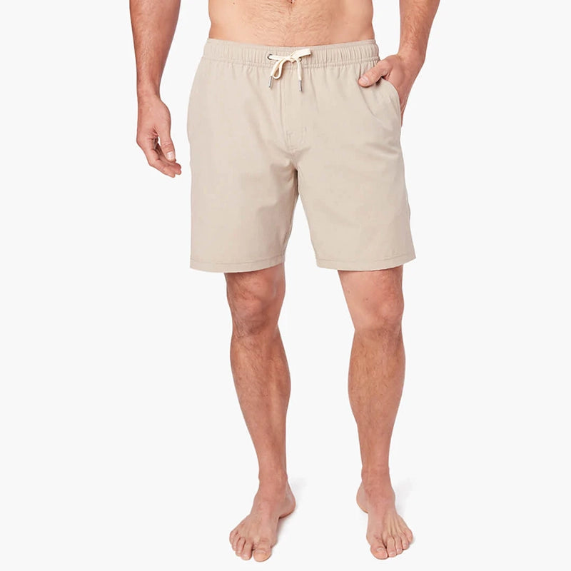 Model wearing Fair Harbor The One Short in Khaki front view