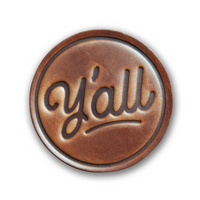 Sugarhouse leather coaster stamped with "Y'all"