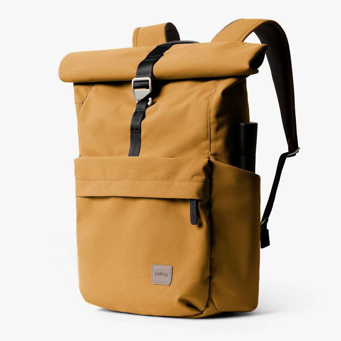 Bellroy Classic Rolltop commuter backpack in Camel, front three-quarter view - The Simple Man