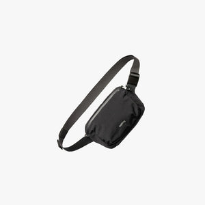 Bellroy Lite Belt Bag in black lightweight nylon with zip front pocket, front view - The Simple Man