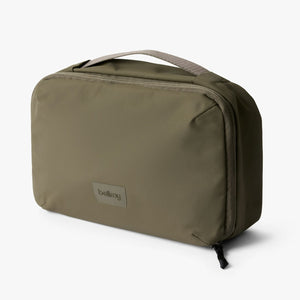 Bellroy Hanging Toiletry Kit in Sea Kelp with retractable hook, front view - The Simple Man