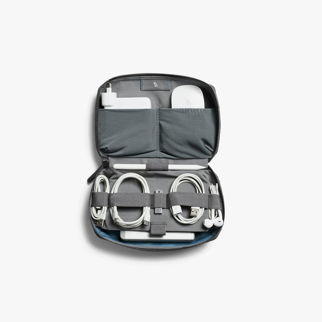 Bellroy Tech Kit cable organizer in Black, open showing cable and charger organization - The Simple Man