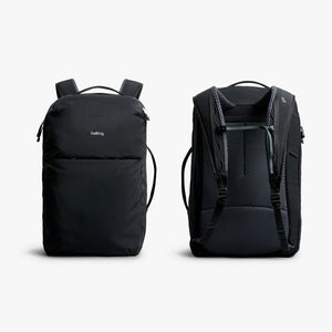 Bellroy Lite Travel Pack 38L carry-on backpack in Black, front and back views - The Simple Man