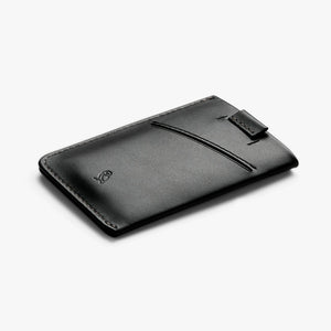 Bellroy Card Sleeve wallet in Black, close-up of the front card slot and pull tab - The Simple Man