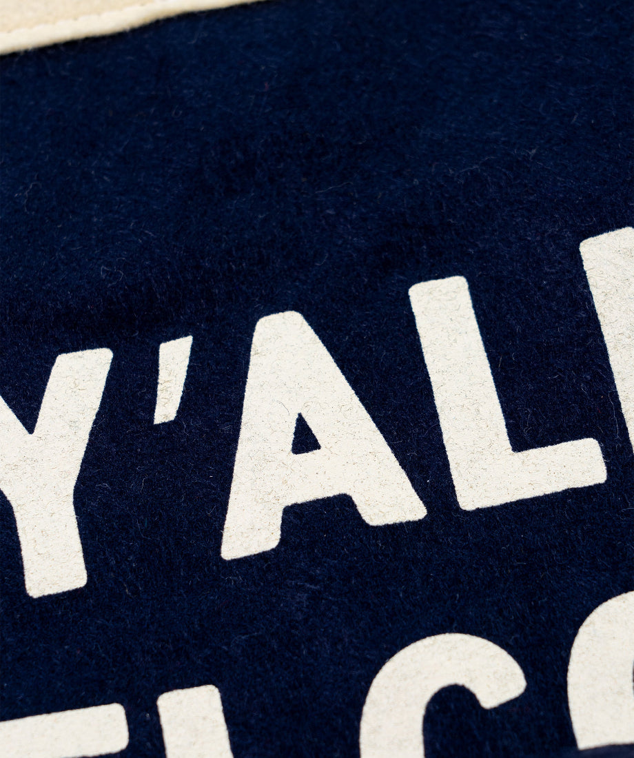 All Y'all Are Welcome camp flag grommet and stitching detail, The Simple Man