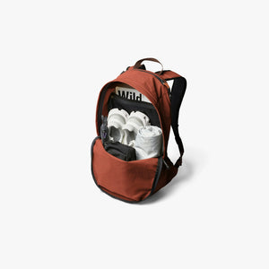 Bellroy Lite Daypack in Clay, open showing packed gear - The Simple Man