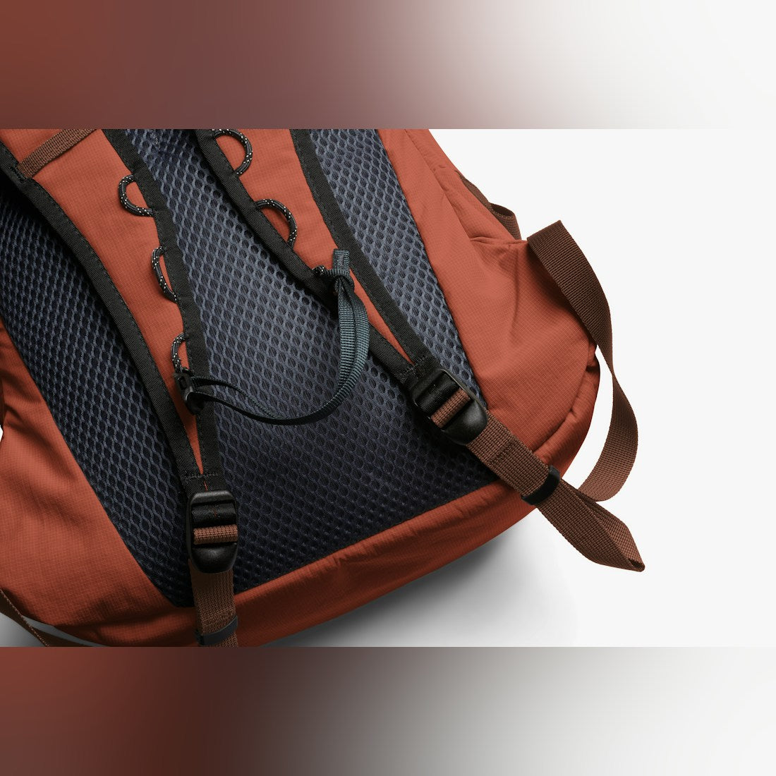 Bellroy Lite Daypack in Clay, close-up of shoulder straps and back panel - The Simple Man