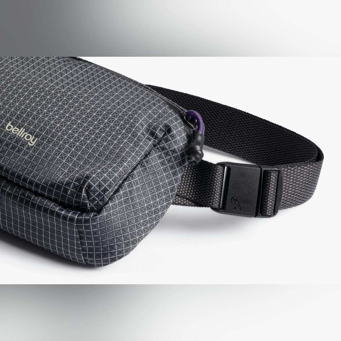 Bellroy Lite Belt Bag in Arcade Grey, close-up of ripstop fabric and strap - The Simple Man