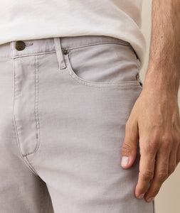 Front view of light grey Flex Terry pants showing slim straight fit and pocket detail