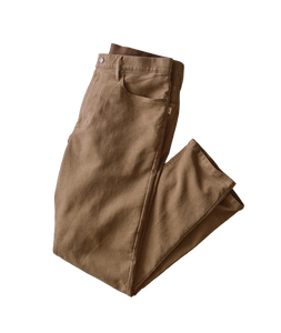 5 Pocket Flex Terry Pant Athletic Fit in Daisy Brown folded flat lay showing waistband and pocket detail - The Simple Man