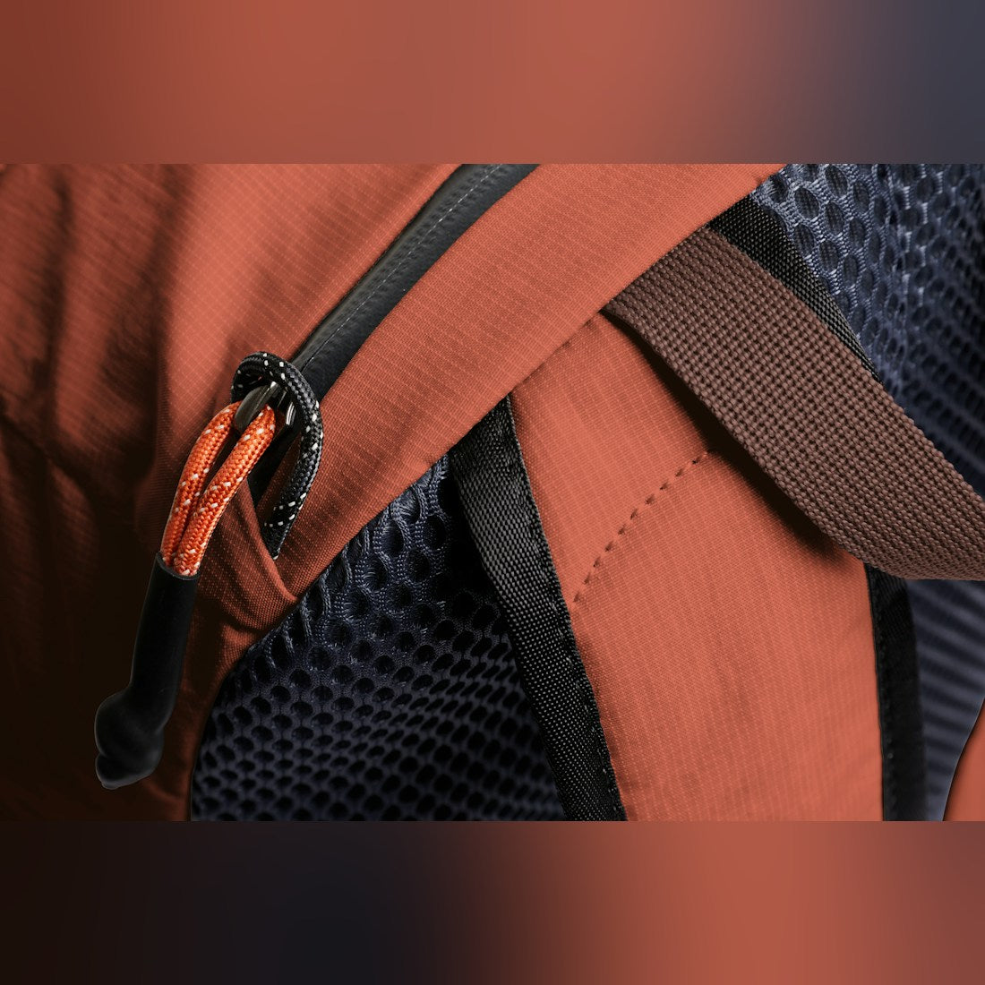 Bellroy Lite Daypack in Clay, close-up of shoulder strap and fabric - The Simple Man