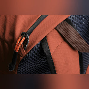 Bellroy Lite Daypack in Clay, close-up of shoulder strap and fabric - The Simple Man