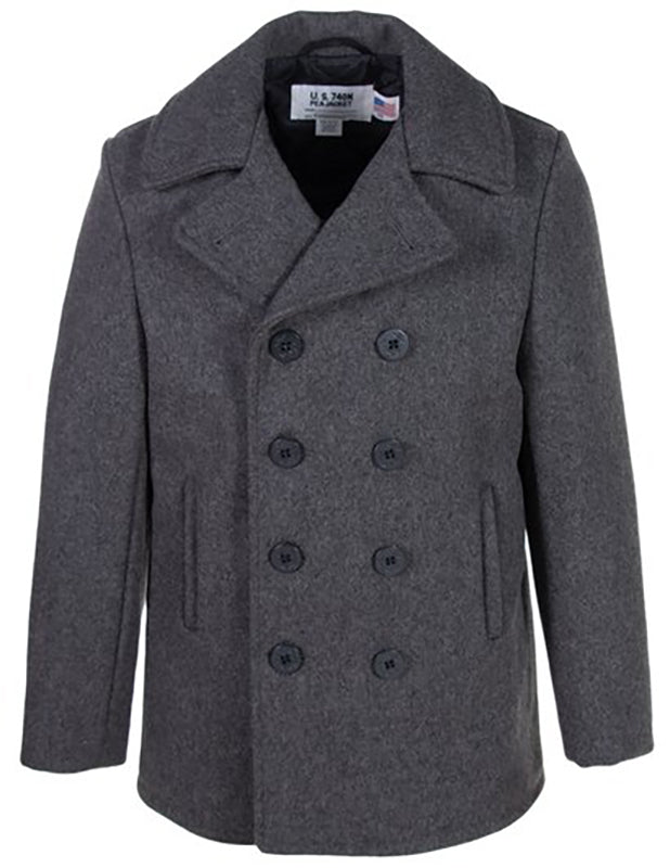 Schott NYC 740 Peacoat in Oxford Grey, front view