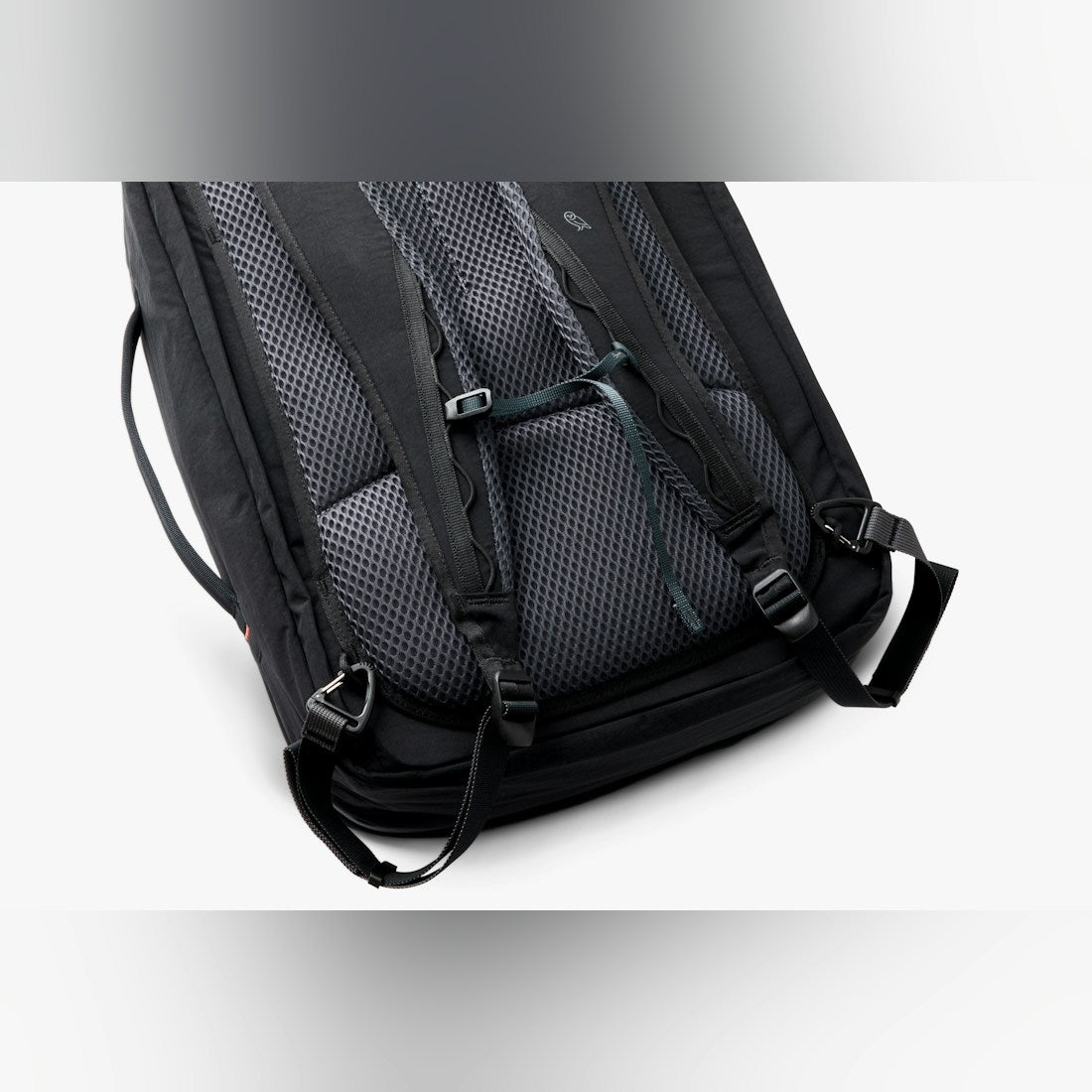 Bellroy Lite Travel Pack 38L carry-on backpack in Black, back panel and shoulder straps - The Simple Man