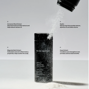 Blind Barber 80 Proof Texturizing Style Powder pouring, with kaolin and hops extract detail, The Simple Man