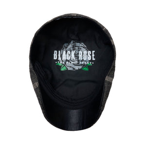 Inside of the Black Rose Peaky scally cap showing printed Black Rose crown artwork
