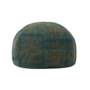Back view of emerald and orange plaid eight-panel scally cap