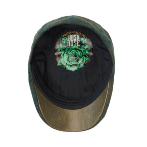 Inside of the Irish Rose Peaky scally cap showing printed Irish Rose crown artwork