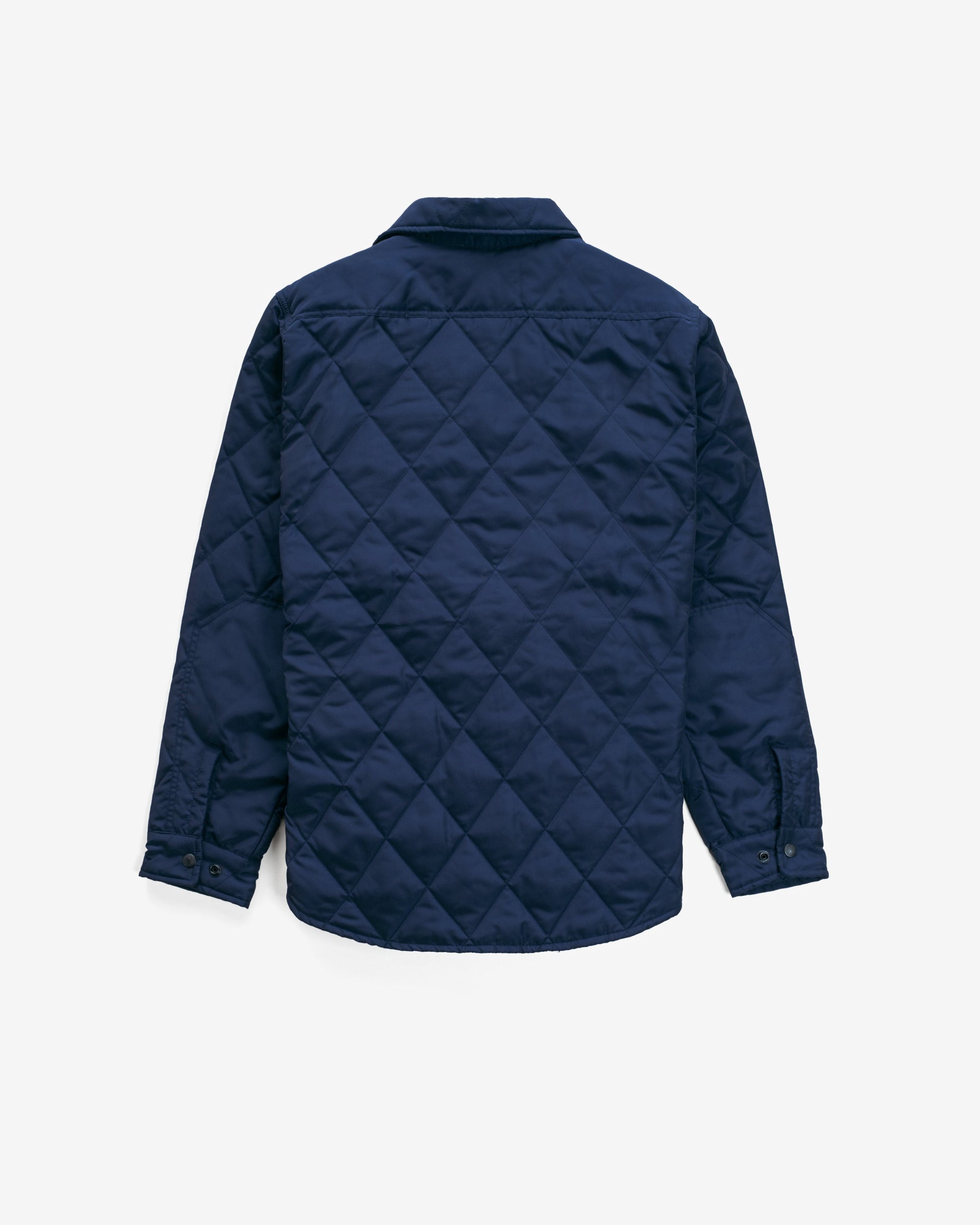 Navy down filled quilted shirt jacket, back view - The Simple Man