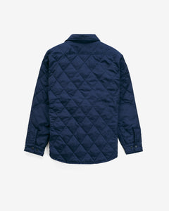 Navy down filled quilted shirt jacket, back view - The Simple Man