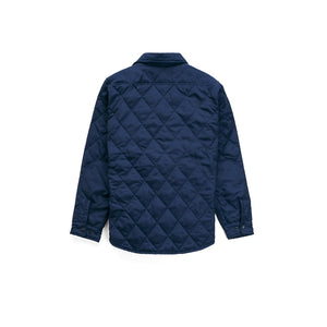 Navy down filled quilted shirt jacket, back view - The Simple Man