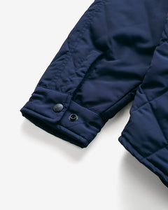 Close-up of the snap cuff on the navy quilted shirt jacket sleeve - The Simple Man