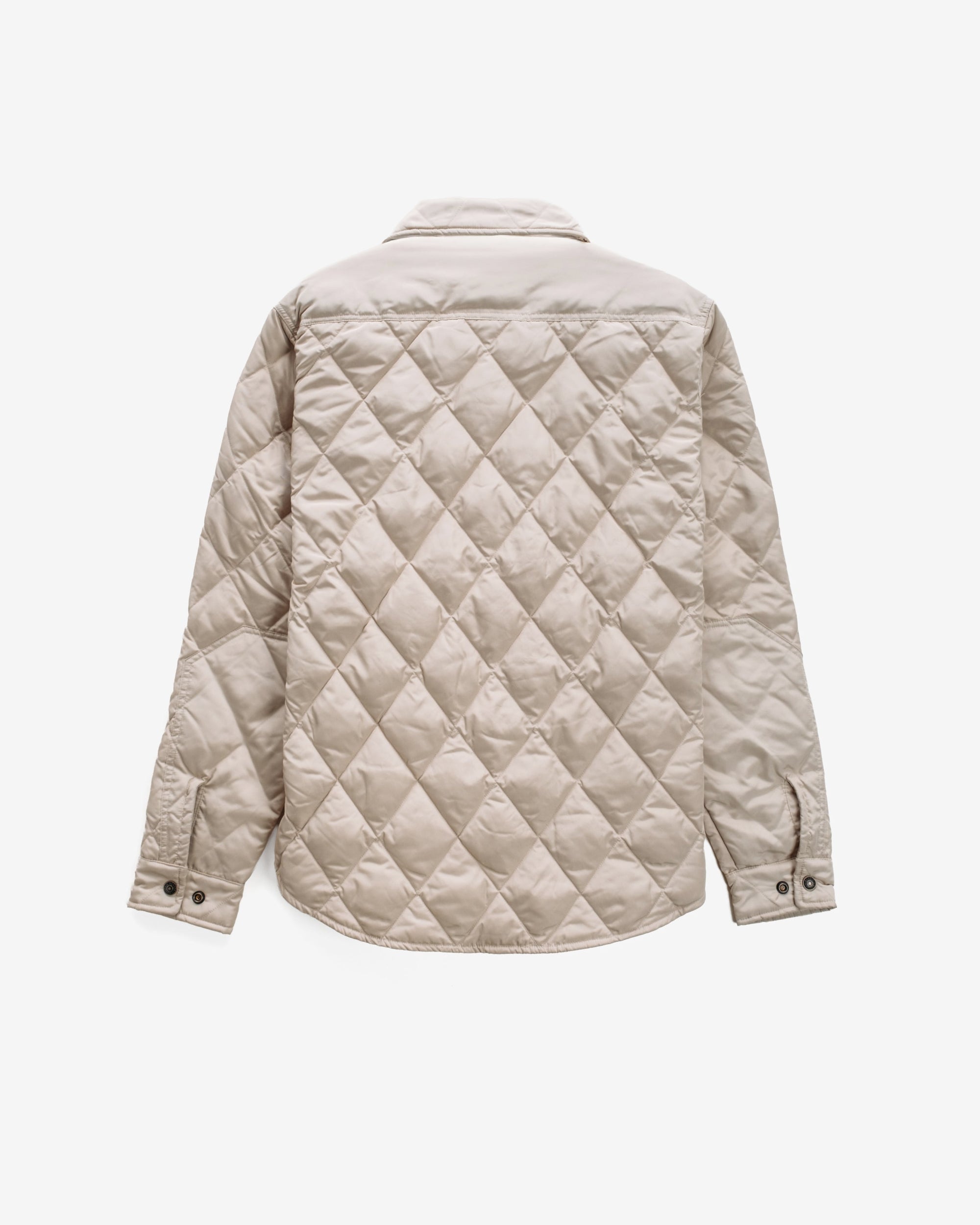 Off white down filled quilted shirt jacket, back view - The Simple Man