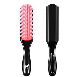 Pete and Pedro 9-row cushion hair brush front and back view – black handle flexible nylon bristles men's styling detangling brush
