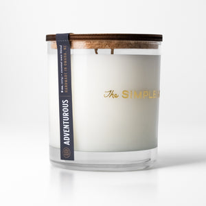 The Simple Man Adventurous coconut wax candle in cocktail glass with wood cork lid, handmade in Omaha NE – The Simple Man