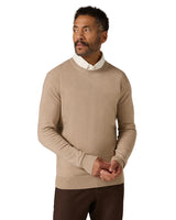 Model wearing tan Alcott Crewneck Sweater from The Simple Man, classic men’s knit for everyday wear