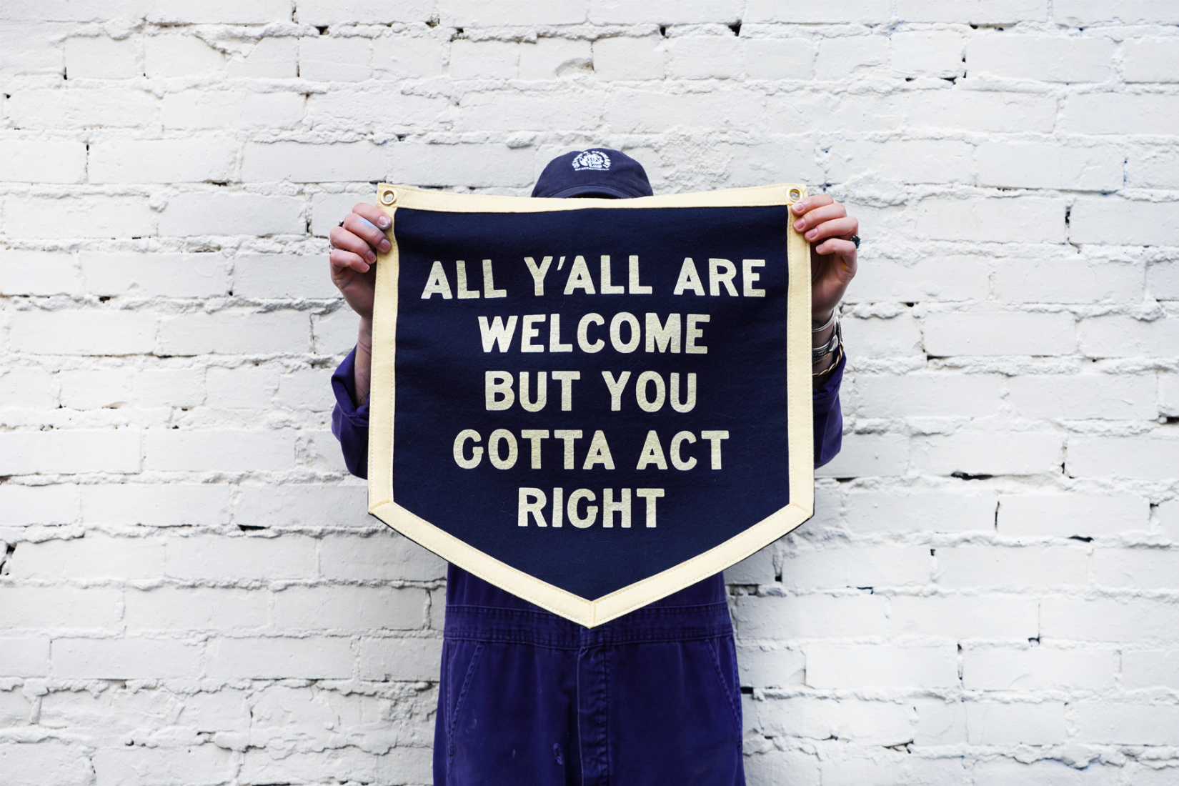 All Y'all Are Welcome camp flag styled lifestyle photo, The Simple Man