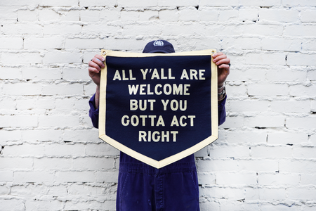 All Y'all Are Welcome camp flag styled lifestyle photo, The Simple Man