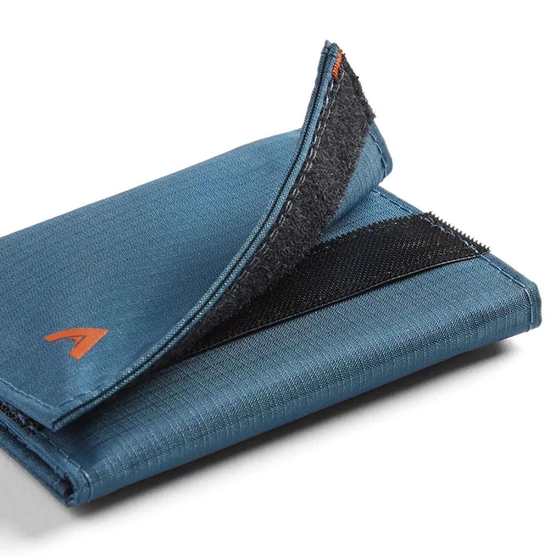 Allett Trifold Nylon Wallet in Blue – exterior view showing SLEEK AND THIN velcro closure and Allett logo, men's slim front pocket wallet