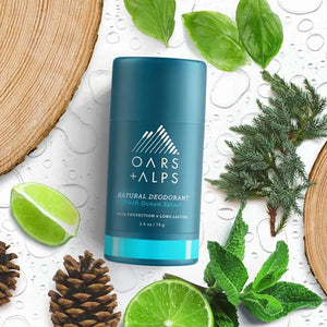stylized image depicting scent ingredients Oars & Alps Aluminum Free deodorant in fresh ocean splash scent