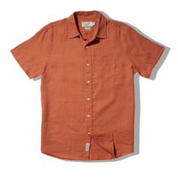 Grayers Amalfir Textered Linen hemp Shirt Sleeve shirt in a Burnt orange color, flat lay front view