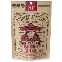 Righteous Felon Ancho Villa Bitlong Jerky, front of 2oz Pouch