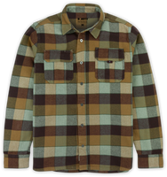 Rust, olive, and cream plaid flannel shirt with double front pockets and button closure, durable fall menswear from Jetty at The Simple Man