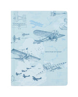 Front cover of the Aviation Early Flight Dot Grid Notebook showing vintage airplane illustrations and “Principles of Flight” text.
