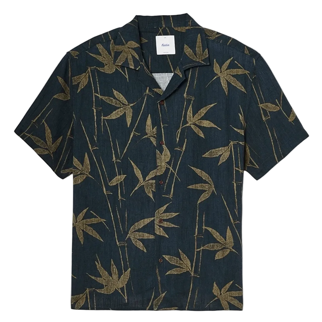 Bamboo camp collar shirt flat lay washed black – all-over bamboo print rayon linen – The Simple Man
