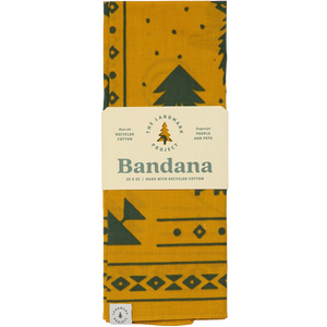 Landmark Project Smokey Bear bandana in original packaging – recycled cotton 22x22 bandana designed for people and pets gold green