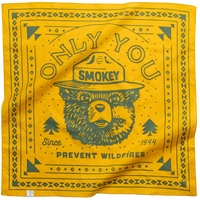 Landmark Project Smokey Bear Only You bandana full print – gold 22x22 recycled cotton bandana prevent wildfires since 1944 graphic