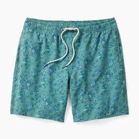 Fair Harbor Bayberry swim Trunk in Green Mini Floral, Flat lay View
