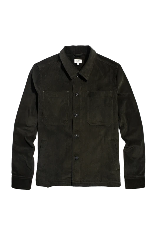 Bridge & Burn Banks Shirt Jacket in Deep Pine Corduroy, Flat Lay view