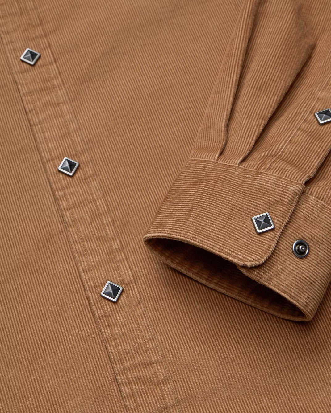 Side profile showcasing fit and stitching on Banning Corduroy Snapshirt