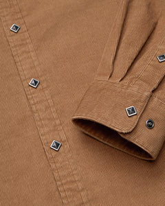 Side profile showcasing fit and stitching on Banning Corduroy Snapshirt