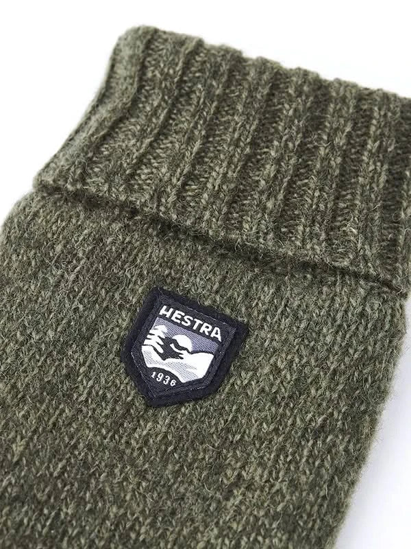 Hestra Basic wool glove in olive close up view