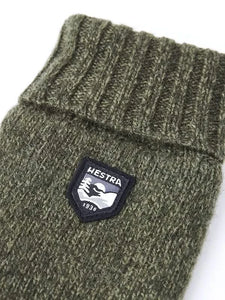 Hestra Basic wool glove in olive close up view