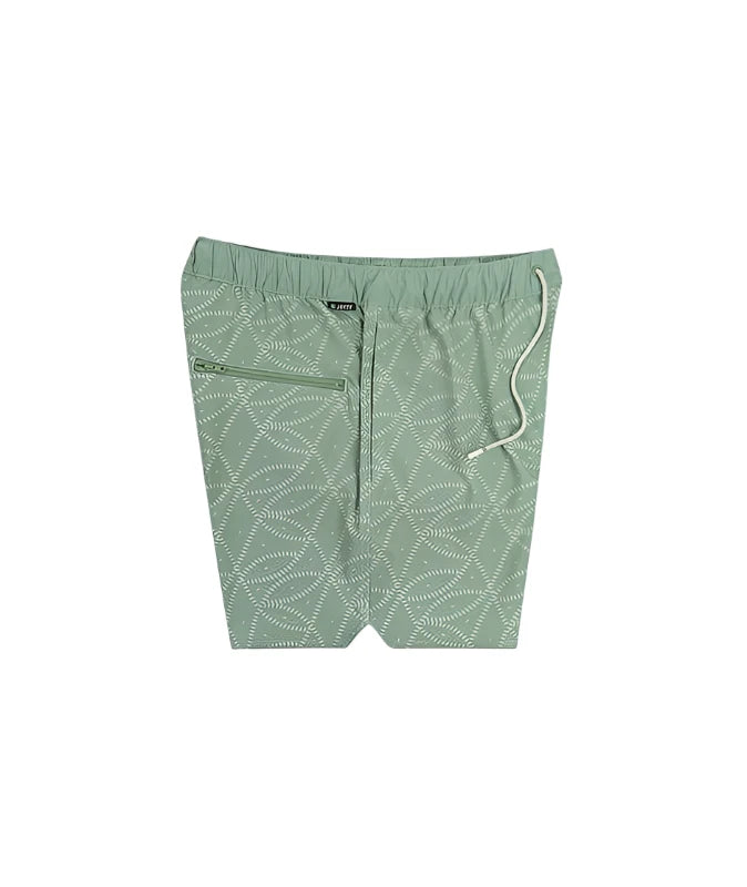 Jetty Bayside Pool short in sage green, flat lay right side view