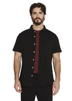 Bennet Stretch Seersucker Shirt black front view – men's summer button-down – The Simple Man Store